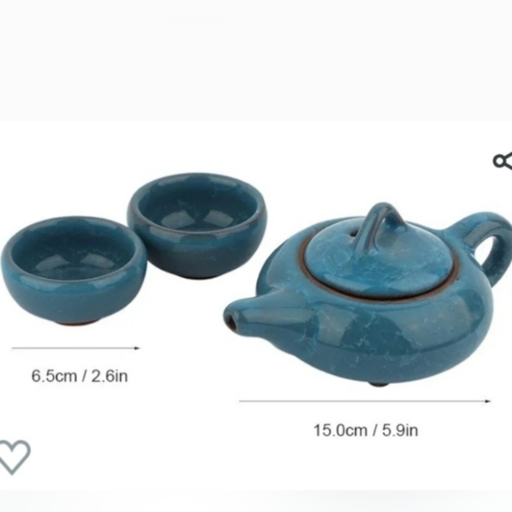 7 pcs Blue Ceramic Porcelain Traditional Tea Set - Picture 4 of 5